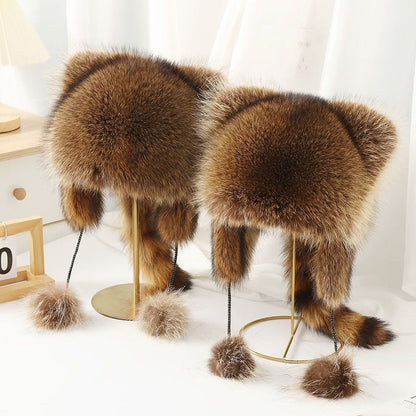 ❄️New Year Sale❄️ Raccoon Tail Fur Parent-Child Plush Hat