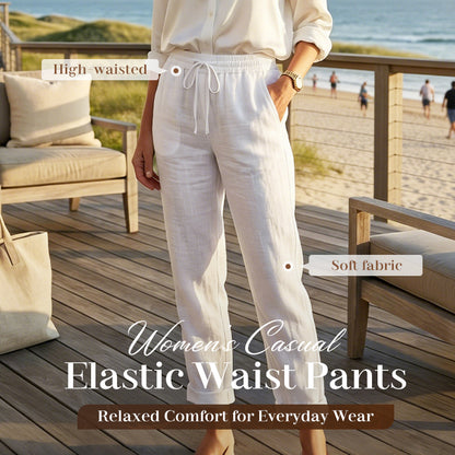 📢📢50% OFF !!!⏰Women's  Elastic Waist Cotton Linen Wide Leg Pants
