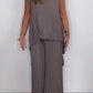 🔥Limited discount!🔥Laney Pleated Short Sleeve Irregular Midi Top and Elastic Waist Wide Leg Pants Set