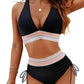 ⏳ Seasonal Sale 50% off 👙 High Waisted Tummy Control Color Block Bikini Sets