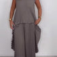 🔥Limited discount!🔥Laney Pleated Short Sleeve Irregular Midi Top and Elastic Waist Wide Leg Pants Set