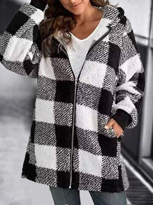 🍁HOT SALE🍁 Women Oversized Hoodie Plaid Loose Overcoat