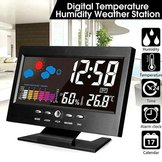 🔥Hot Sale 50%🔥Digital LED Temperature Humidity Monitor Weather Forecast LED Table Alarm Clock