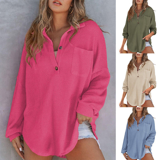 🌸Women’s Loose Solid Color Waffle Knit Shirt