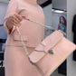 Solid color top & half color skirt plus size two piece set