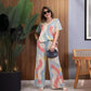 Contrast Color V-Neck Top & Pants Set