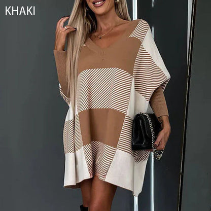 🌷Limited Time 50% OFF💞Women's Color Block Plaid Cape Loose Sweater