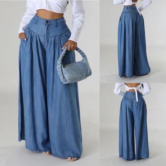 💕New Arrival Specials-High Waist Zipper Wide Leg Denim Women Pants