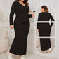 Women's Elegant Irregular Hem Long Sleeve and Wrap-hip Skirt Suit