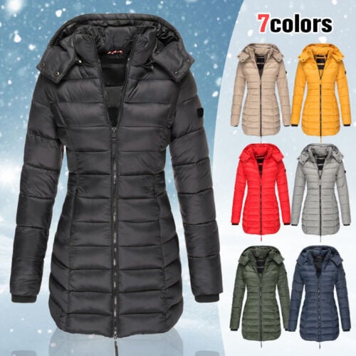 Winter women's mid-length padded jacket warm hooded jacket