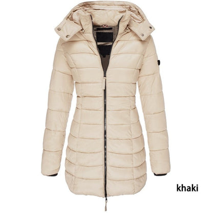 Winter women's mid-length padded jacket warm hooded jacket