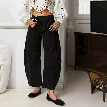 Women's Loose Wide-Leg Mid-Rise Pants