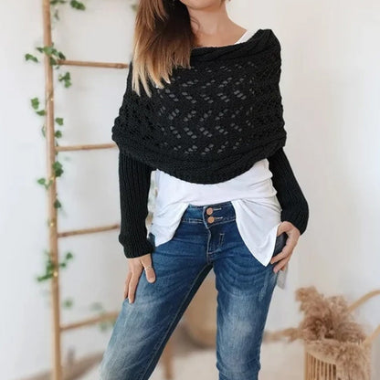 🎅Christmas Up to 50% off🔥 Women's Wrap Knit Shawl with Sleeves