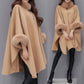 💖Best Gift💖  Elegant Solid Color Faux Fur Collar Loose Poncho Coat