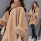 💖Best Gift💖  Elegant Solid Color Faux Fur Collar Loose Poncho Coat