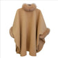 💖Best Gift💖  Elegant Solid Color Faux Fur Collar Loose Poncho Coat
