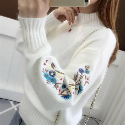 🌸Cashmere Knitted Floral Embroidery Thick Sweater