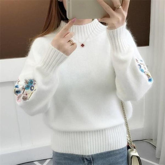 🌸Cashmere Knitted Floral Embroidery Thick Sweater