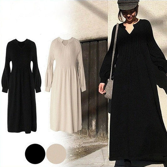 🌸Women's Solid Color Knitted Long-sleeve Maxi Dress👗