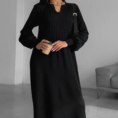 🌸Women's Solid Color Knitted Long-sleeve Maxi Dress👗