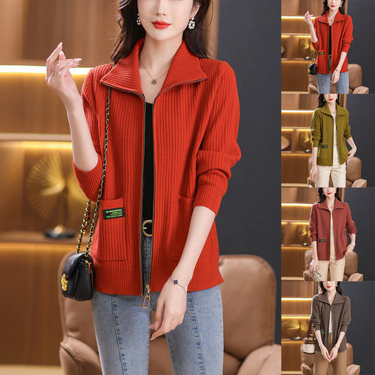 Women's Knitted Zip Up Cardigan Sweater