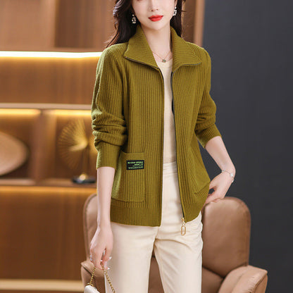 Women's Knitted Zip Up Cardigan Sweater