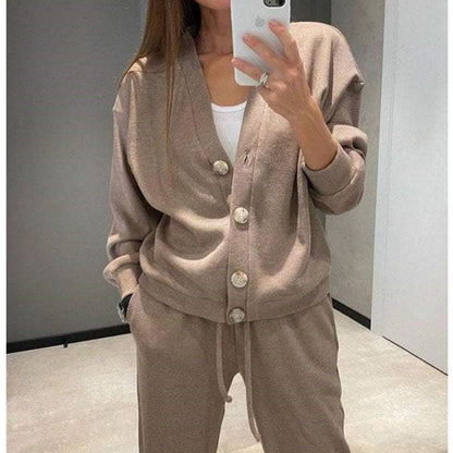 🍁Women's Knitted Buttoned Jacket and Pants Two-piece Set