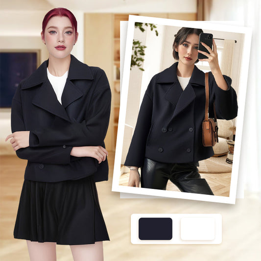 🧥Women's Solid Color Lapel Double-Breasted Short Jacket