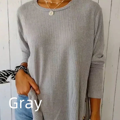 🍁Women’s Casual Long Sleeve Solid Color Button T-Shirt