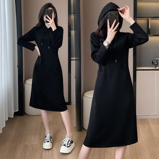 💖[Gift For Women] Women's Long Sleeve Hooded Pockets Sweatshirt Dress