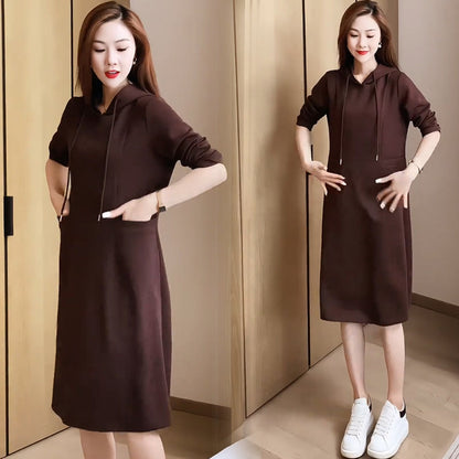 💖[Gift For Women] Women's Long Sleeve Hooded Pockets Sweatshirt Dress