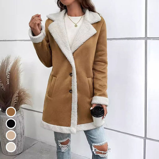 🧥Women’s Mid-length Button-down Lapel Collar Coat with Sherpa Lining