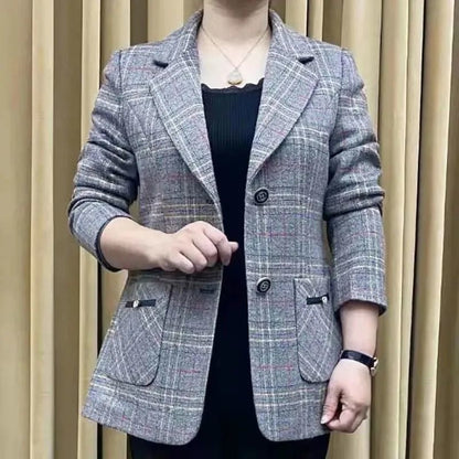 Women's Casual Long Sleeve Button Plaid Blazer