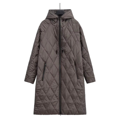 Women's Long Quilted Hooded Zip Up Coat