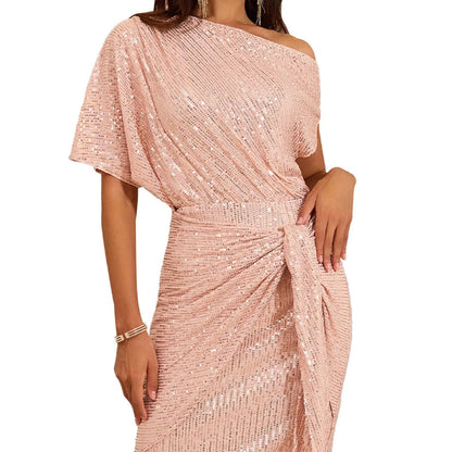 🔥New Luxury Gowns🔥Sparkly One-Shoulder Ruched Dress