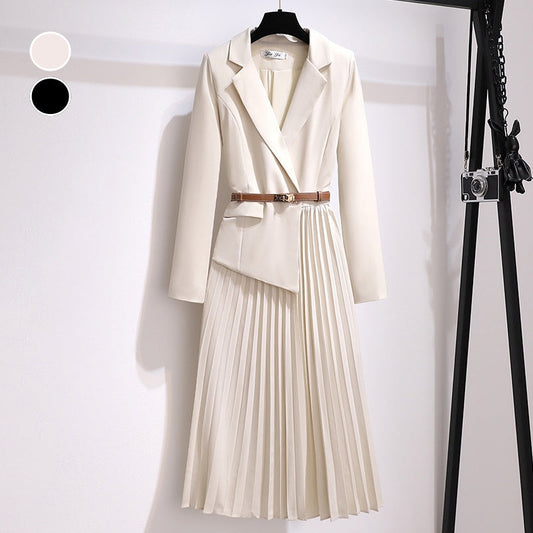 💜HOT SALE 50% OFF💜Asymmetrical Patchwork Pleated Blazer Dress with Belt💃