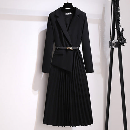 💜HOT SALE 50% OFF💜Asymmetrical Patchwork Pleated Blazer Dress with Belt💃