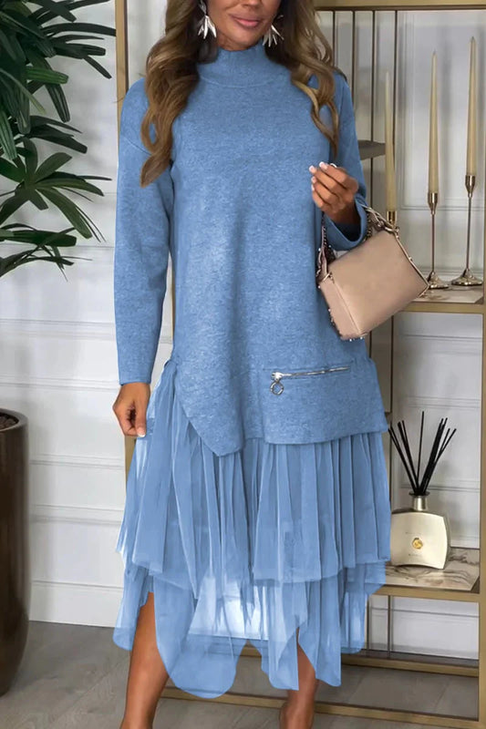 🔥HOT SALE 50%OFF🔥Women's Casual Solid Color Mesh Patchwork Dress