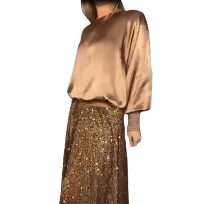 🎅Xmas Sales - 50% OFF🎄Women's Long Sleeve Top & Sequin Maxi Skirt Two-Piece Set