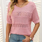 🎉Hot Sale 50% OFF🎉Women's Round Neck Hollow Knit Crochet Short Sleeve Sweater