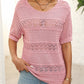 🎉Hot Sale 50% OFF🎉Women's Round Neck Hollow Knit Crochet Short Sleeve Sweater