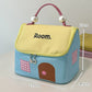Large Capacity Color-Block Cartoon House-Shaped Handheld Cosmetic Bag