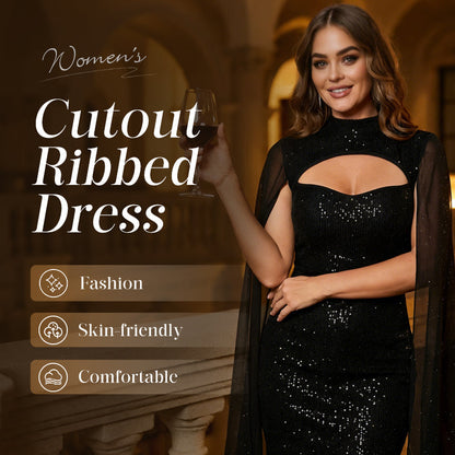 💃2026 New Arrivals 50% OFF💥Women's Cutout Ribbed Dress with Chiffon Cape