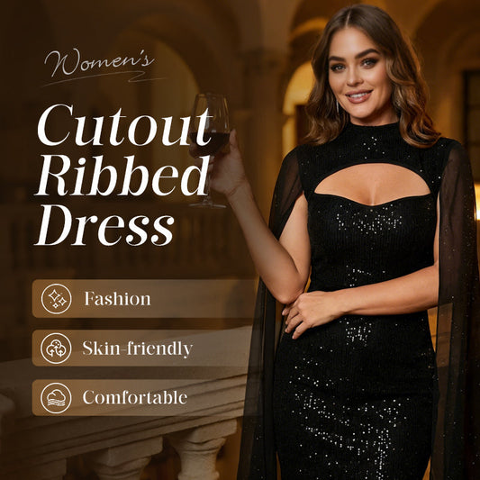 💃2026 New Arrivals 50% OFF💥Women's Cutout Ribbed Dress with Chiffon Cape