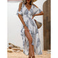 👗 50% OFF NOW! 🌞Cold Shoulder Tropical Print Split Maxi Dress