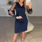 Women's V-Neck Glitter Dress with Sheer Sleeves