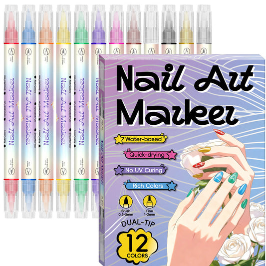 🎨50% OFF💞✨Dual-Tip Nail Art Marker Pen Set Quick‑dry, no UV lamp. Fine & brush tips. 12/24 vibrant colors. Easy DIY at home. No smudges, just art! 💅🖌️