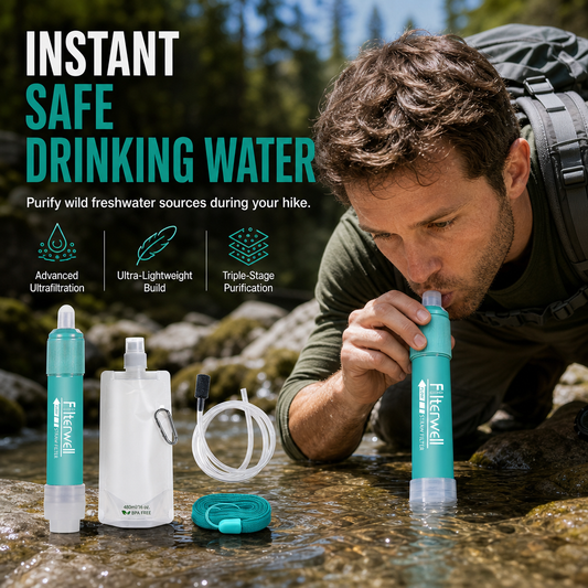 Portable Outdoor Water Filter Straw with Ultrafiltration Membrane and Carbon Fiber for Camping Hiking and Emergency Preparedness